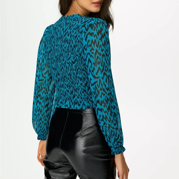 Aritzia Wilfred Lilith Animal Print Blouse Teal Blue Black S - Picture 3 of 10